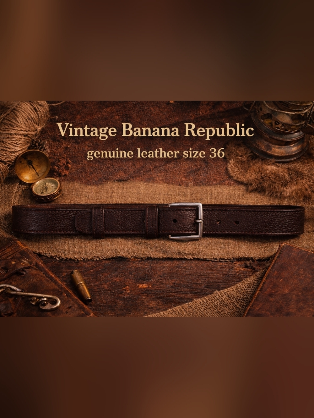 Dark Brown Leather Belt with Matte Metal Buckle 36